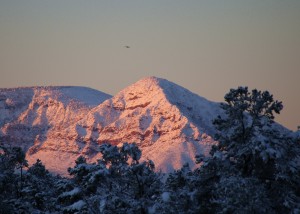 Snow Covered North Peak at Sunrise by Randy Cockrell