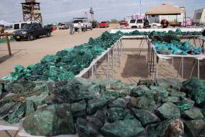One of the many Malachite tables at the Rock Show, Quartzite, AZ by Randy Cockrell